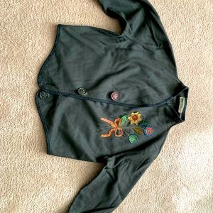 Art Clothes felt wool jacket, dark olive with flowers, sz L